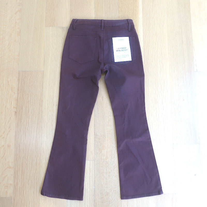 FRAME Le Crop Mini Bootcut Jeans Bordeaux Coated Stretch Cotton Size 25 NEW