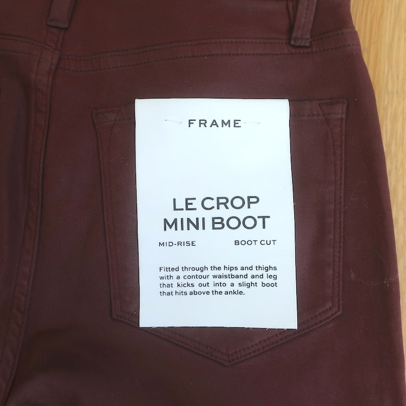 FRAME Le Crop Mini Bootcut Jeans Bordeaux Coated Stretch Cotton Size 25 NEW