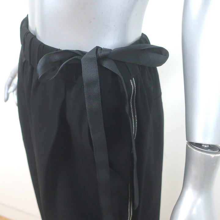 Brunello Cucinelli Monili Side-Stripe Ribbon Tie Pants Black Crepe Size 42