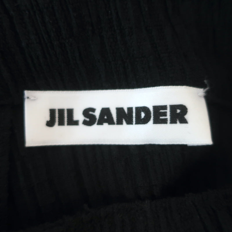 Jil Sander A-Line Midi Skirt Black Crinkled Stretch Cotton Size 34