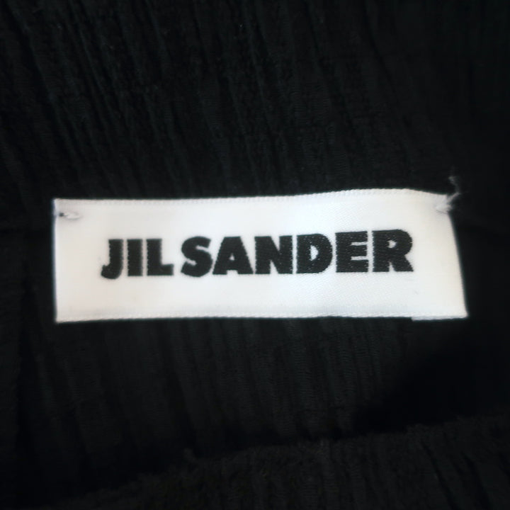 Jil Sander A-Line Midi Skirt Black Crinkled Stretch Cotton Size 34