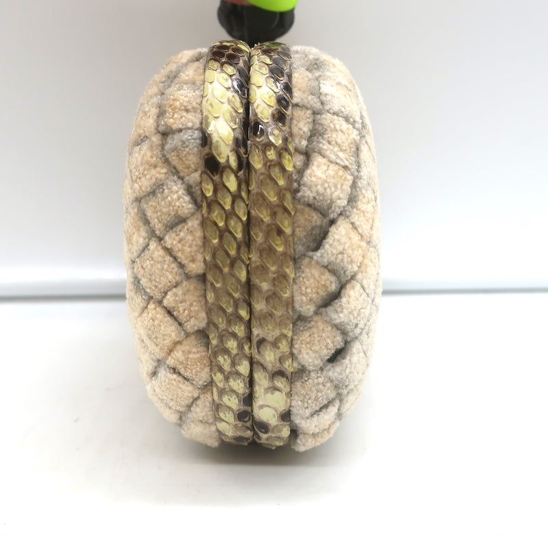 Bottega Veneta Box Knot Clutch Beige Intrecciato Velvet with Snakeskin Trim