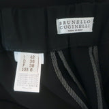 Brunello Cucinelli Monili Side-Stripe Ribbon Tie Pants Black Crepe Size 42