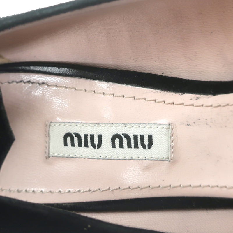 Miu Miu Bow Pumps Black Suede Size 38 Square Toe Heels