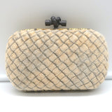 Bottega Veneta Box Knot Clutch Beige Intrecciato Velvet with Snakeskin Trim
