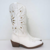 Partlow Abigail 55 Metallic-Embroidered Cowboy Boots White Leather Size 39