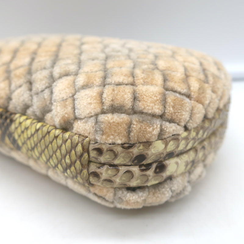 Bottega Veneta Box Knot Clutch Beige Intrecciato Velvet with Snakeskin Trim