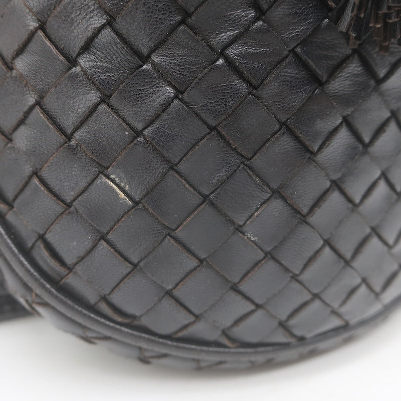 Vintage Bottega Veneta Intrecciato Tassel Mini Crossbody Bag Black Leather