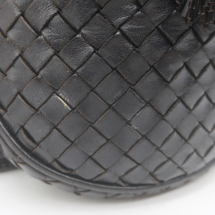 Vintage Bottega Veneta Intrecciato Tassel Mini Crossbody Bag Black Leather
