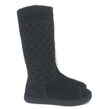 Chanel 12A CC Quilted Shearling Boots Black Suede Size 37.5 NEW