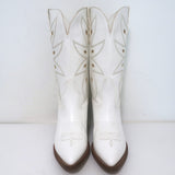 Partlow Abigail 55 Metallic-Embroidered Cowboy Boots White Leather Size 39