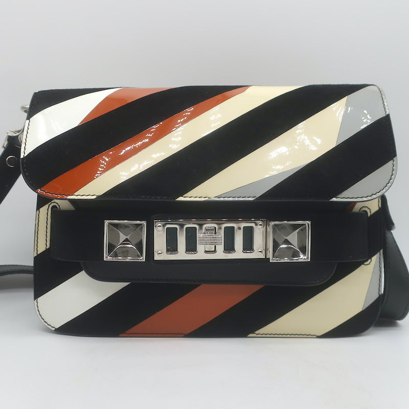 Proenza Schouler PS11 Mini Classic Striped Crossbody Bag Patent Leather &amp; Suede