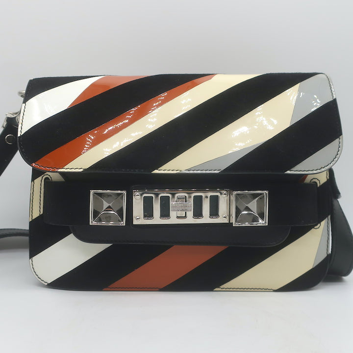 Proenza Schouler PS11 Mini Classic Striped Crossbody Bag Patent Leather &amp; Suede