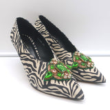 Dries Van Noten Jeweled Zebra Print Suede Pumps Size 39 Pointed Toe Heels