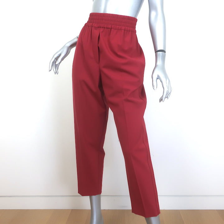 Brunello Cucinelli Elastic-Waist Cropped Tapered Pants Red Stretch Wool Size 42