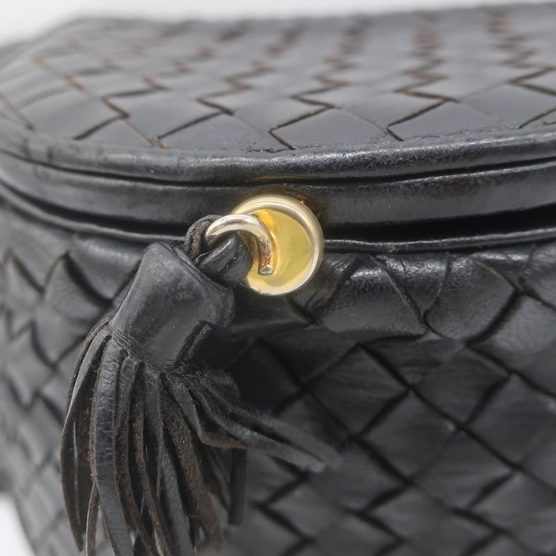 Vintage Bottega Veneta Intrecciato Tassel Mini Crossbody Bag Black Leather