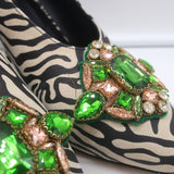 Dries Van Noten Jeweled Zebra Print Suede Pumps Size 39 Pointed Toe Heels