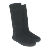 Chanel 12A CC Quilted Shearling Boots Black Suede Size 37.5 NEW