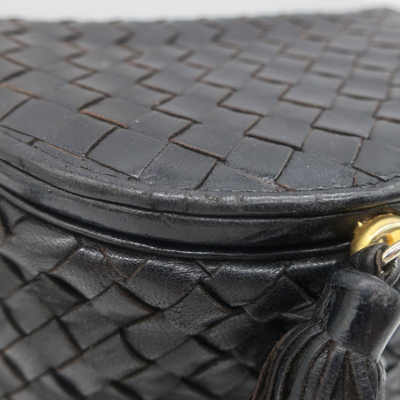 Vintage Bottega Veneta Intrecciato Tassel Mini Crossbody Bag Black Leather