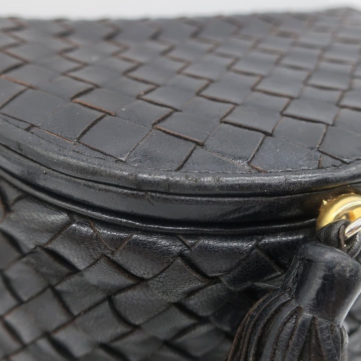 Vintage Bottega Veneta Intrecciato Tassel Mini Crossbody Bag Black Leather