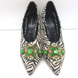 Dries Van Noten Jeweled Zebra Print Suede Pumps Size 39 Pointed Toe Heels