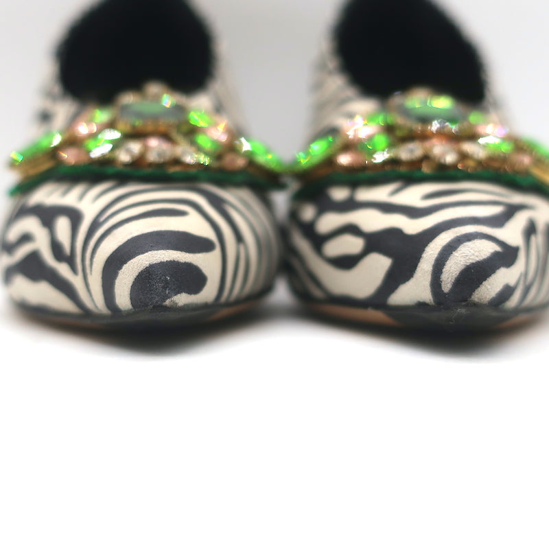 Dries Van Noten Jeweled Zebra Print Suede Pumps Size 39 Pointed Toe Heels
