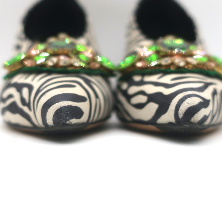 Dries Van Noten Jeweled Zebra Print Suede Pumps Size 39 Pointed Toe Heels
