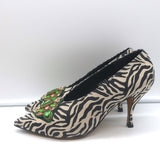 Dries Van Noten Jeweled Zebra Print Suede Pumps Size 39 Pointed Toe Heels
