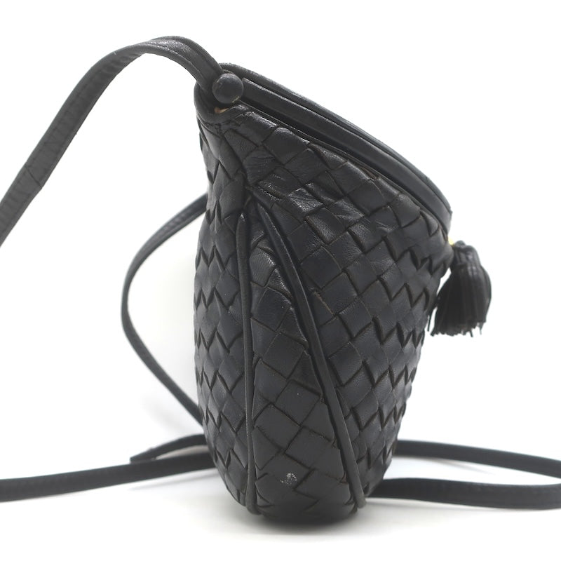 Vintage Bottega Veneta Intrecciato Tassel Mini Crossbody Bag Black Leather