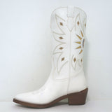 Partlow Abigail 55 Metallic-Embroidered Cowboy Boots White Leather Size 39
