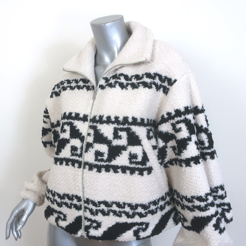 Isabel Marant Etoile Mackensy Fuzzy Jacket Ecru/Black Printed Sherpa Size 34