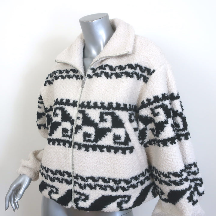 Isabel Marant Etoile Mackensy Fuzzy Jacket Ecru/Black Printed Sherpa Size 34