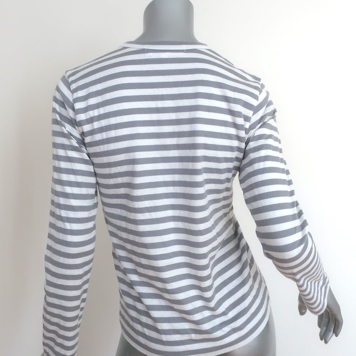 PLAY Comme des Garcons Small Heart Long Sleeve Tee Gray/White Stripe Size Small