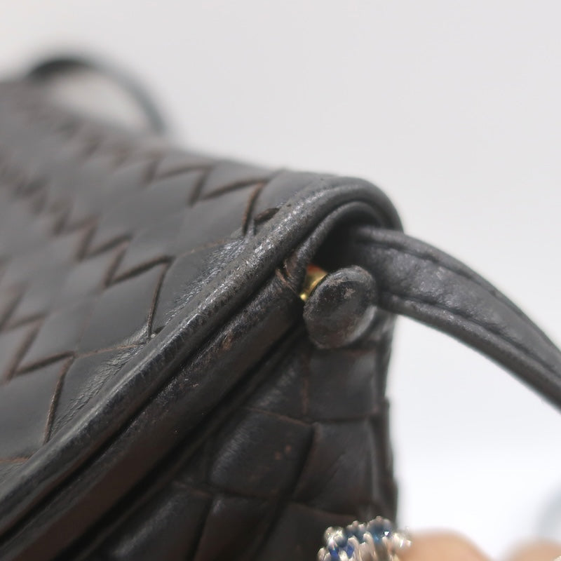 Vintage Bottega Veneta Intrecciato Tassel Mini Crossbody Bag Black Leather