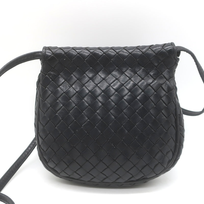 Vintage Bottega Veneta Intrecciato Tassel Mini Crossbody Bag Black Leather