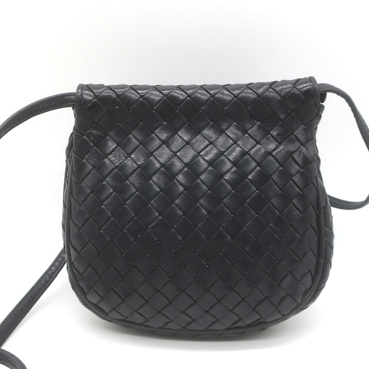 Vintage Bottega Veneta Intrecciato Tassel Mini Crossbody Bag Black Leather
