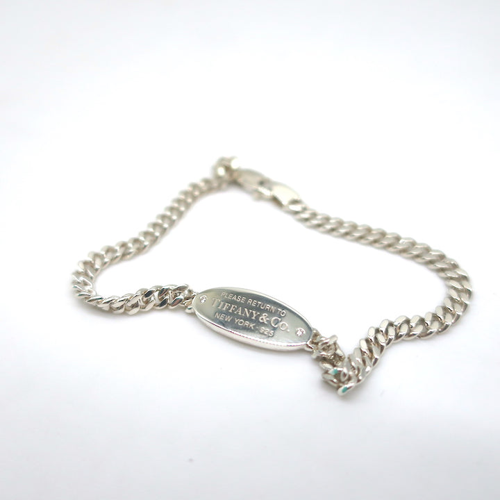Tiffany &amp; Co. Return to Tiffany Oval I.D. Bracelet Sterling Silver Diamonds NEW