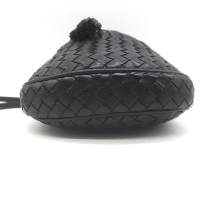 Vintage Bottega Veneta Intrecciato Tassel Mini Crossbody Bag Black Leather