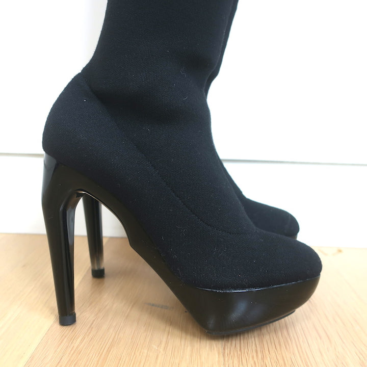 Jil Sander Platform Thigh High Sock Boots Black Stretch Knit Size 37