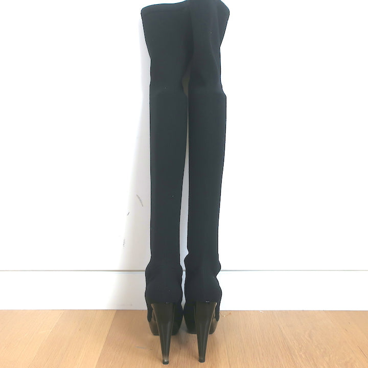 Jil Sander Platform Thigh High Sock Boots Black Stretch Knit Size 37