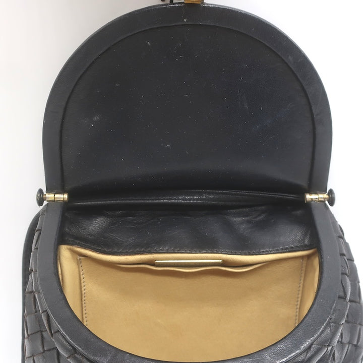 Vintage Bottega Veneta Intrecciato Tassel Mini Crossbody Bag Black Leather