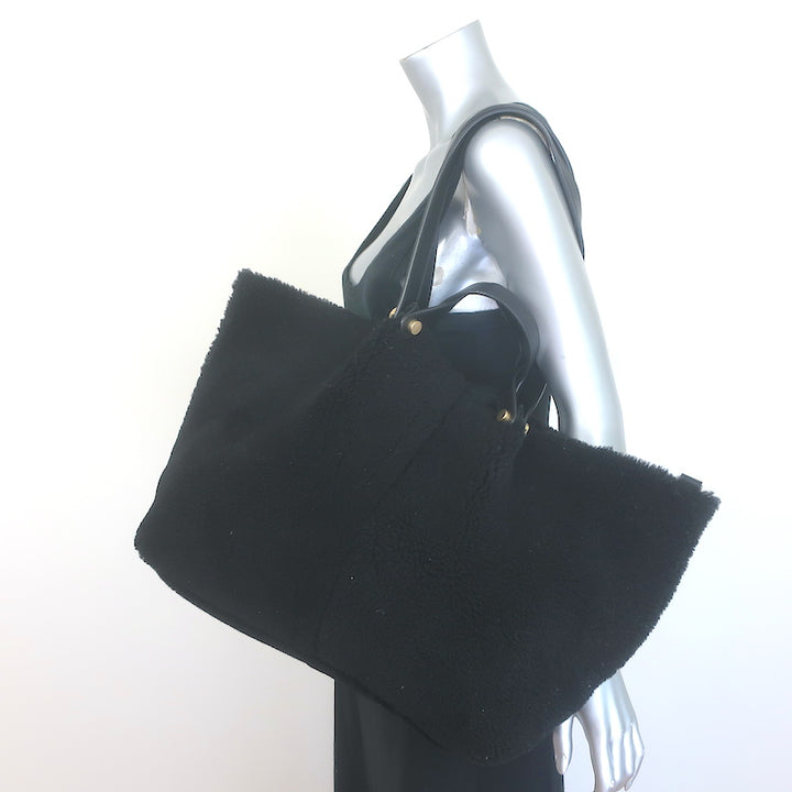 AllSaints Allington Shearling Tote Black Extra Large Shoulder Bag