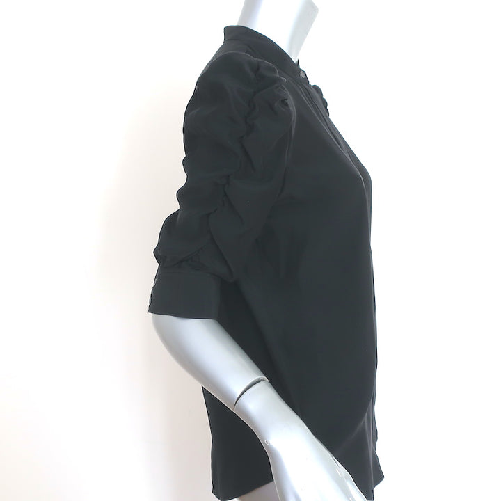 FRAME Shirred Sleeve Blouse Black Silk Size Small Button-Up Top NEW
