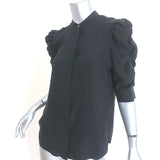 FRAME Shirred Sleeve Blouse Black Silk Size Small Button-Up Top NEW