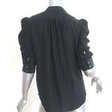 FRAME Shirred Sleeve Blouse Black Silk Size Small Button-Up Top NEW