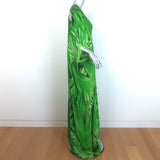 Roberto Cavalli Leaf Print Silk Kaftan Green Size 38 Cutout-Back Maxi Dress