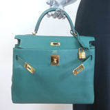 Hermes Kelly 32 Bag Malachite Togo Leather Gold Hardware