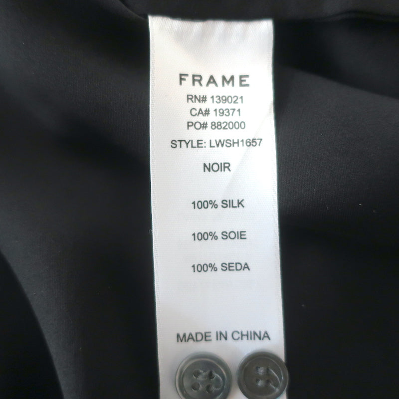 FRAME Shirred Sleeve Blouse Black Silk Size Small Button-Up Top NEW