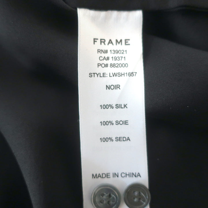 FRAME Shirred Sleeve Blouse Black Silk Size Small Button-Up Top NEW