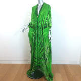 Roberto Cavalli Leaf Print Silk Kaftan Green Size 38 Cutout-Back Maxi Dress
